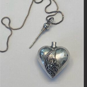 Vintage Sterling Silver Puff Heart Perfume/container Necklace.